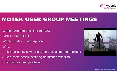 Join the Motek User Group Meetings on 28th and 30th March 2023